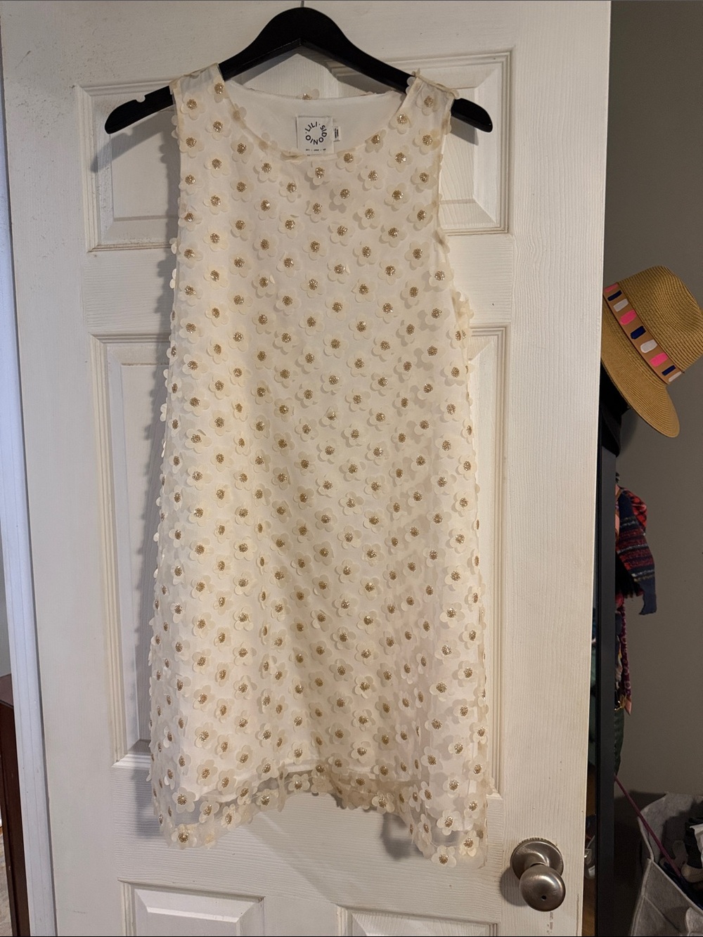 Lili Sidonio Cream Dress with Gold Floral Appliqués